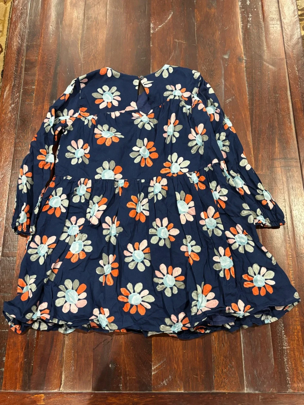Crewcuts Navy Floral Tiered girls Dress with Orange & Light Blue Accents sz 7